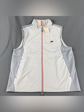Peter Millar Golf Vest Chest Logo CS Fuse Elite Full Zip Large Gray MSRP $200